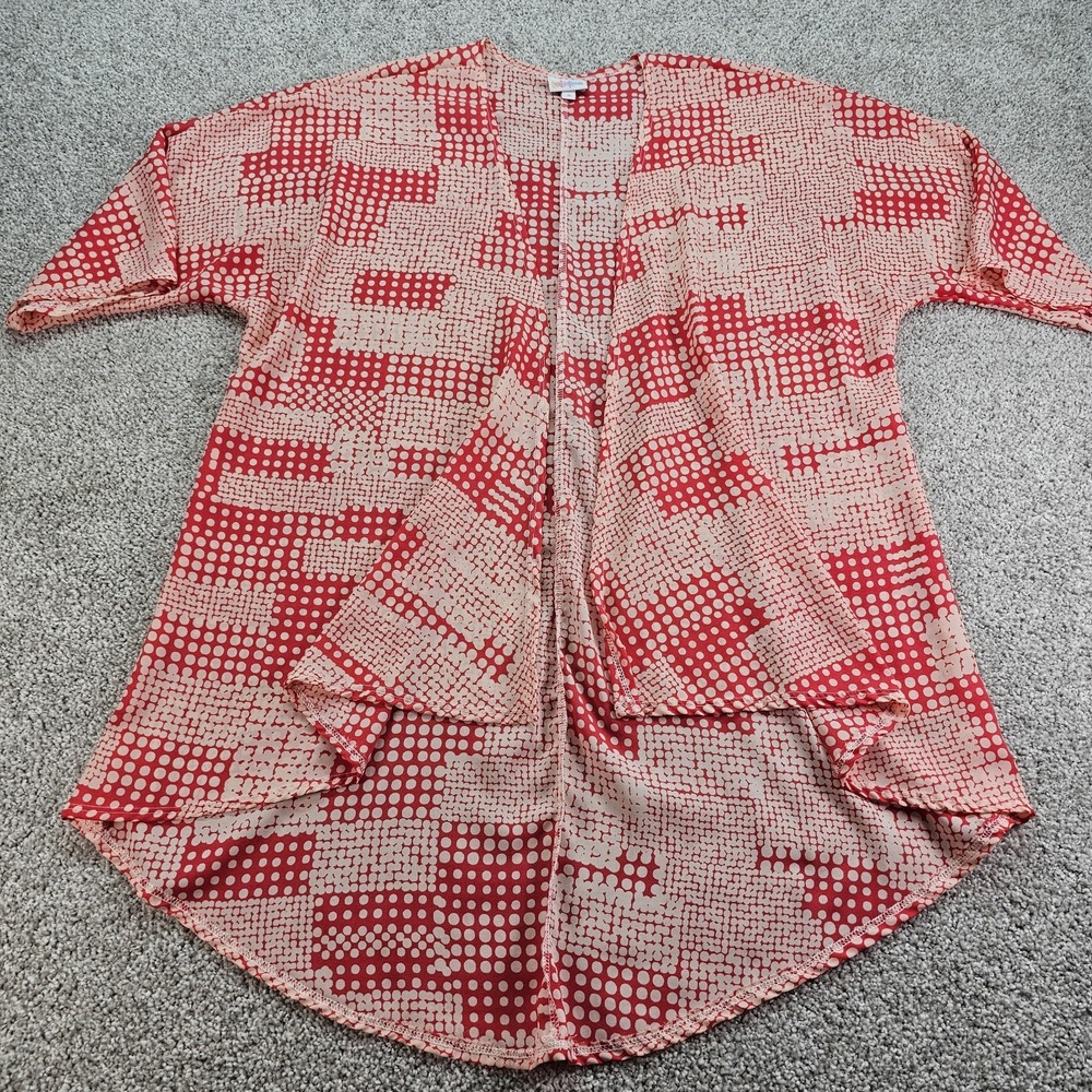 LULAROE Shirley Women's Kimono Layers Red Peach Gingham Dot Pattern Size S/M